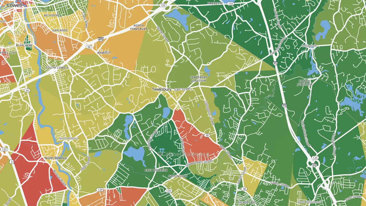 Tewksbury, MA Map of Theft Rates