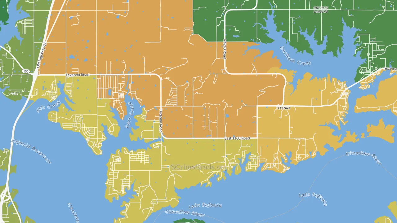 Texanna, OK Map of Theft Rates