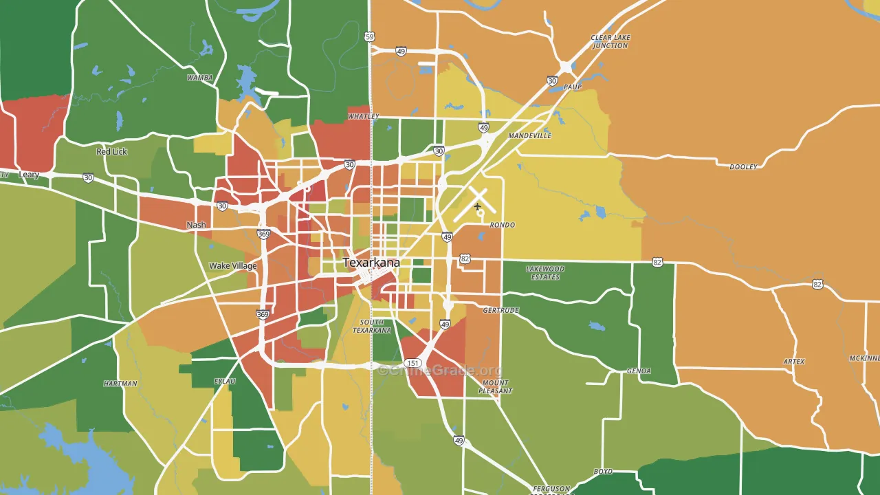Texarkana, AR Map of Theft Rates