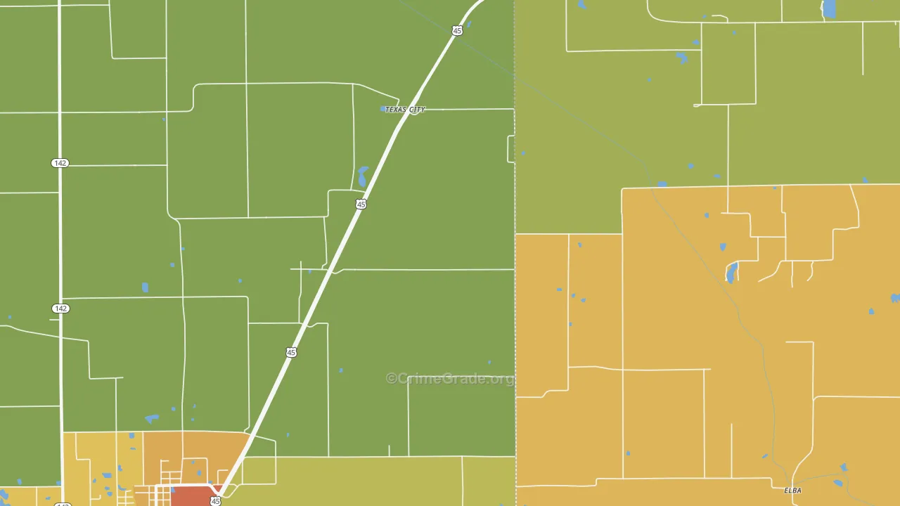Texas City, IL Map of Theft Rates