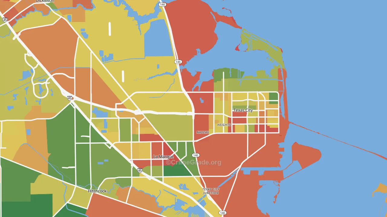 Texas City, TX Map of Theft Rates