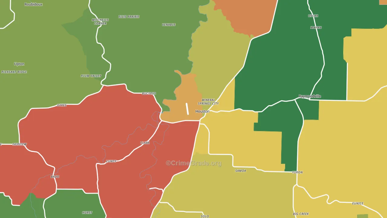 Texas County, MO Map of Theft Rates