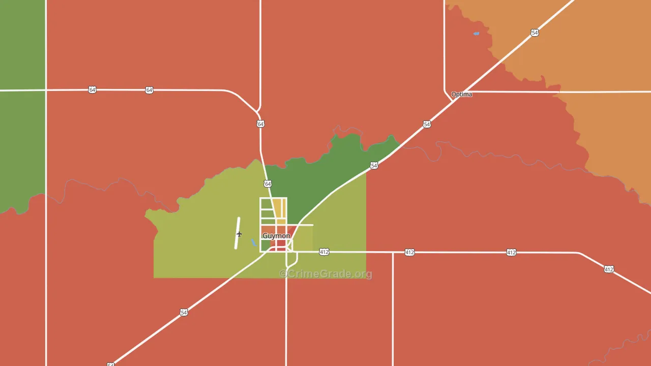 Texas County, OK Map of Theft Rates