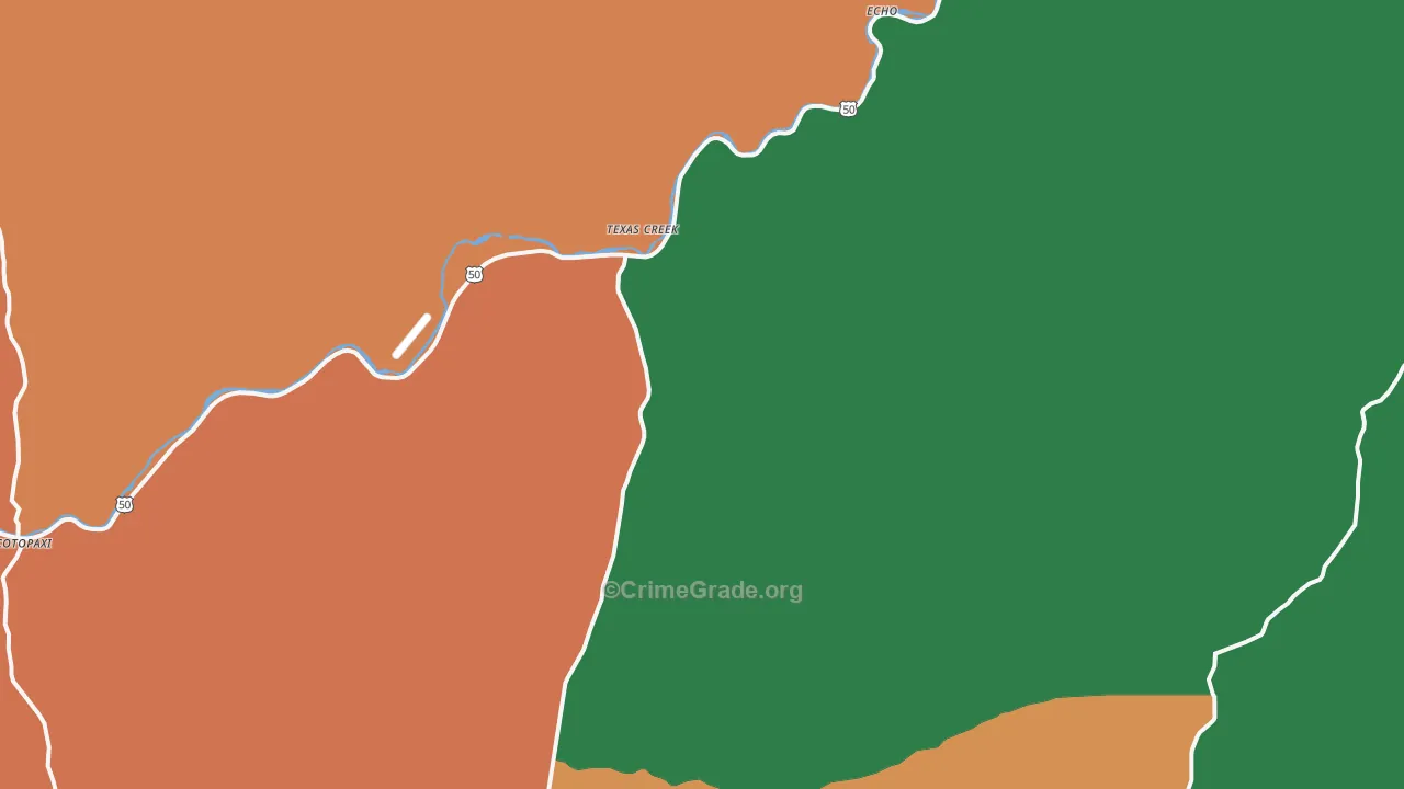Texas Creek, CO Map of Theft Rates