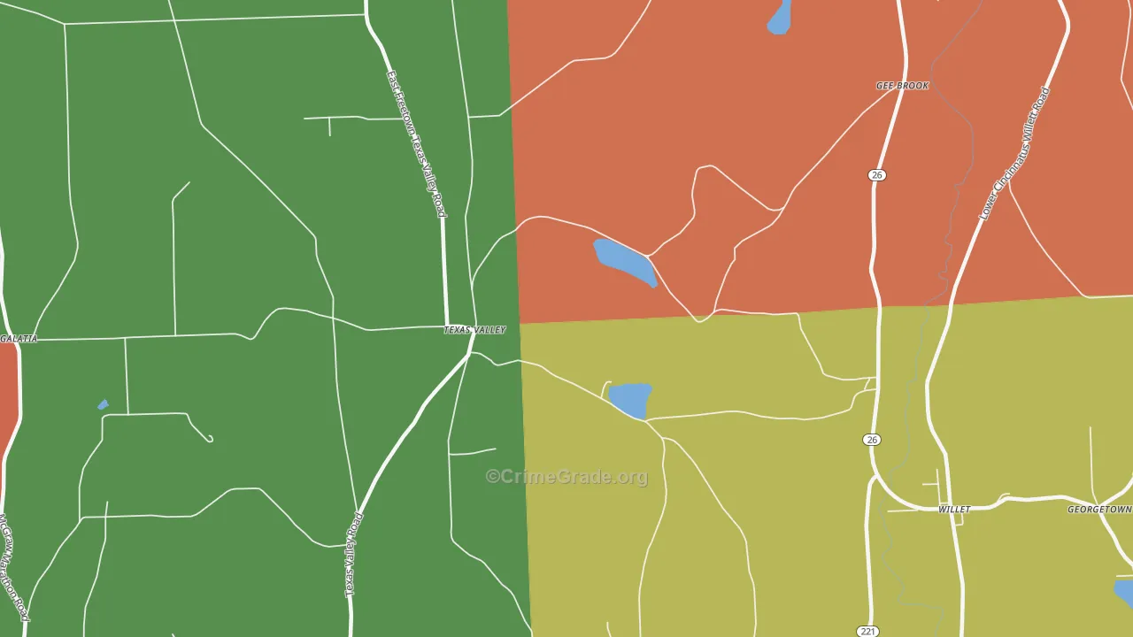 Texas Valley, NY Map of Theft Rates