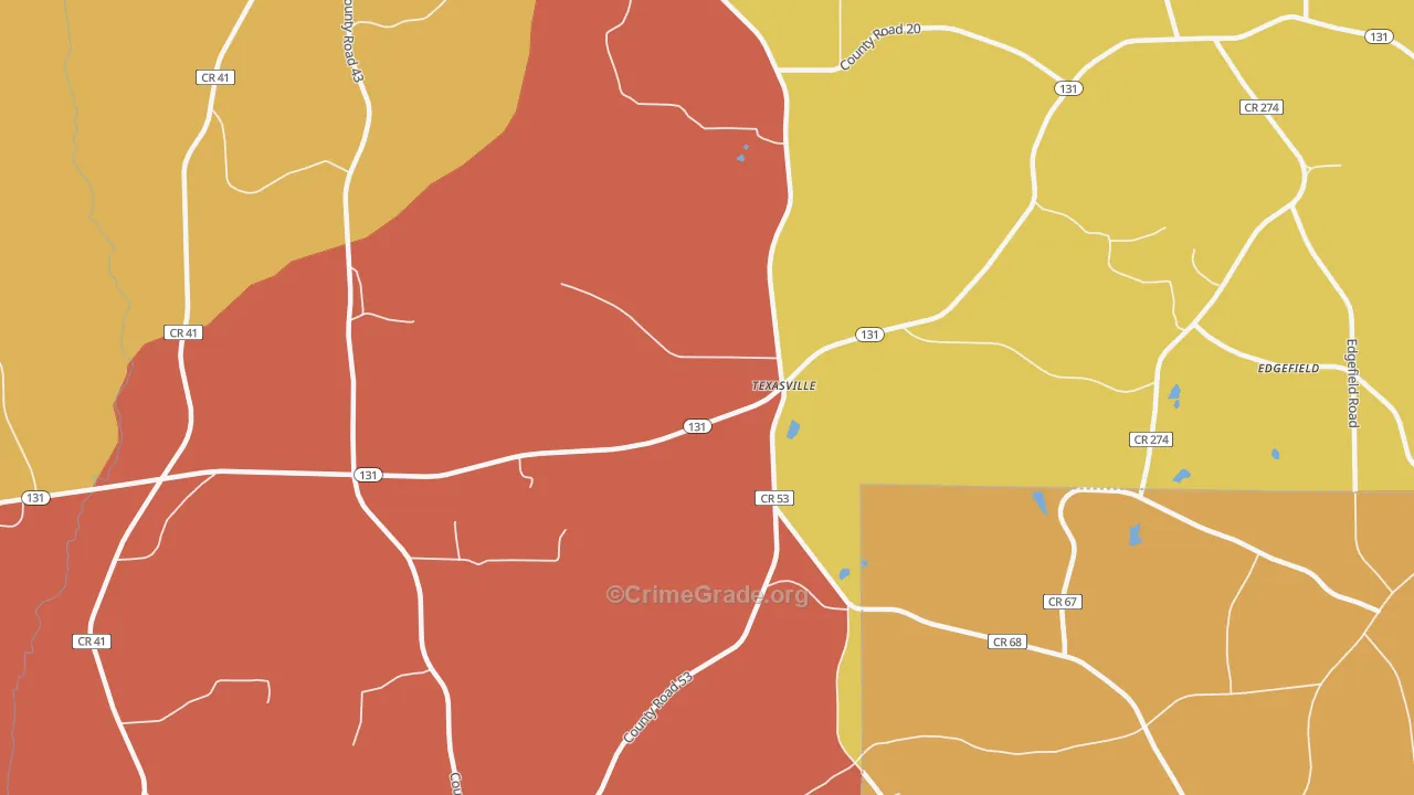 Texasville, AL Map of Theft Rates