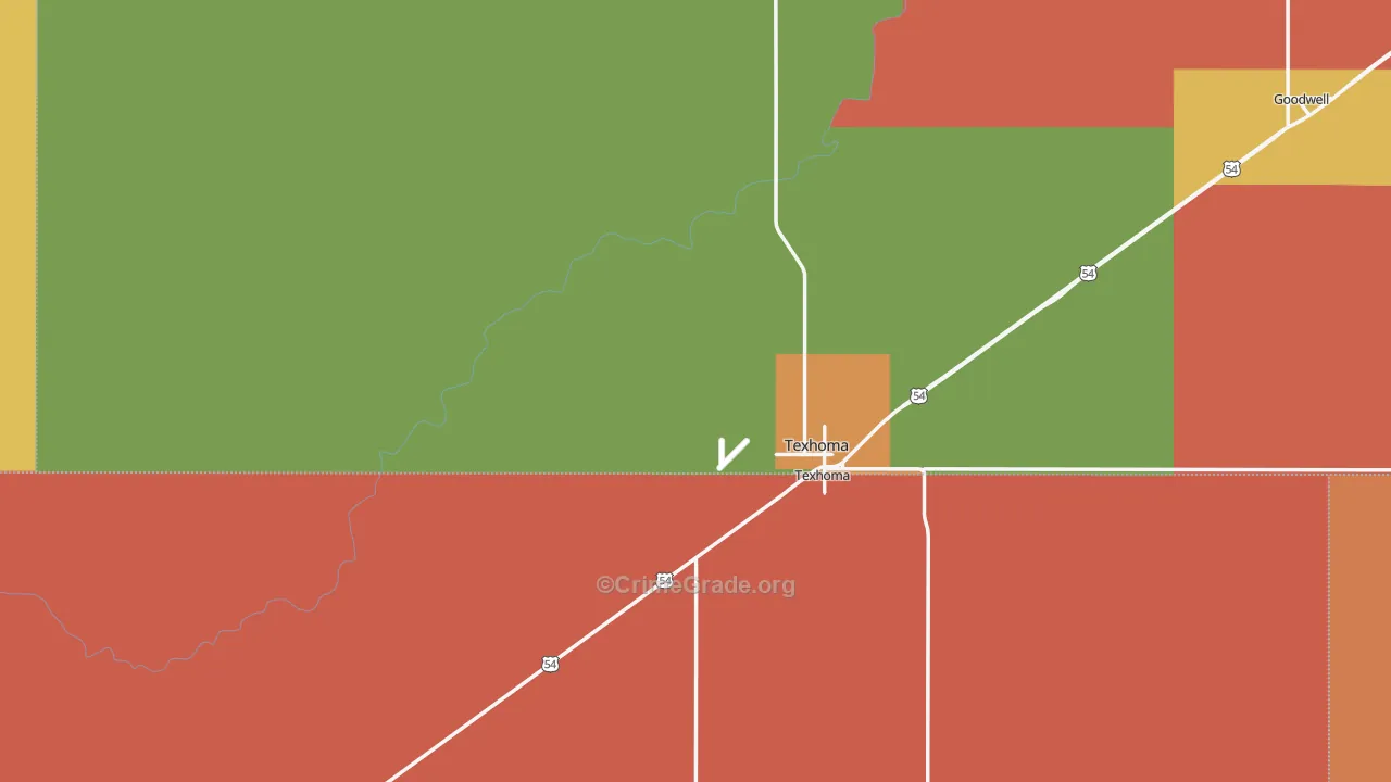 Texhoma, OK Map of Theft Rates