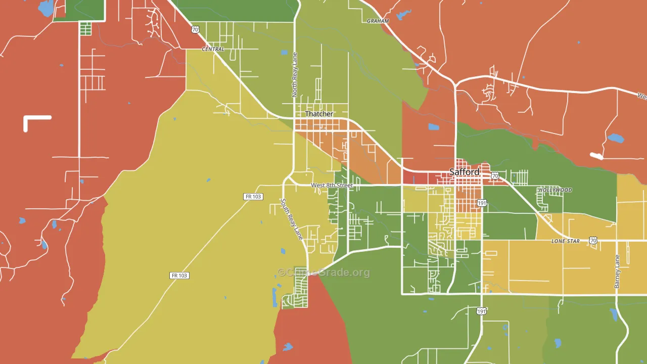 Thatcher, AZ Map of Theft Rates