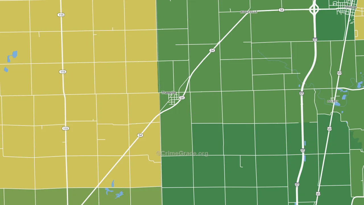 Thawville, IL Map of Theft Rates
