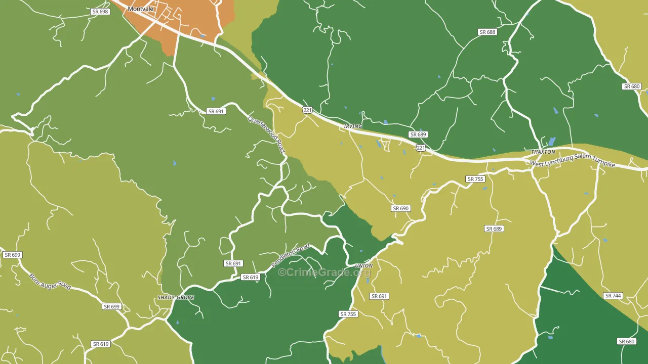 Thaxton, VA Map of Theft Rates
