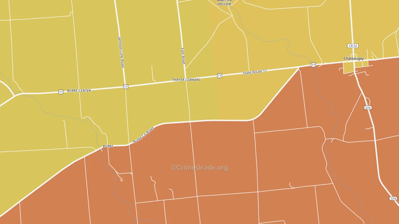 Thayer Corners, NY Map of Theft Rates