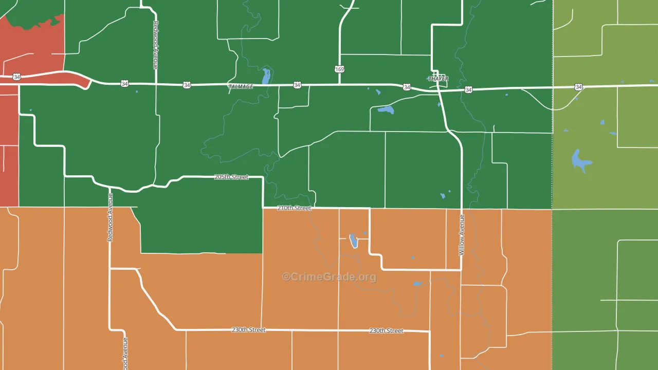 Thayer, IA Map of Theft Rates