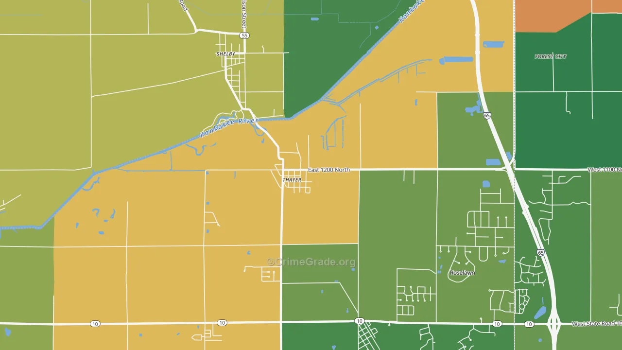 Thayer, IN Map of Theft Rates
