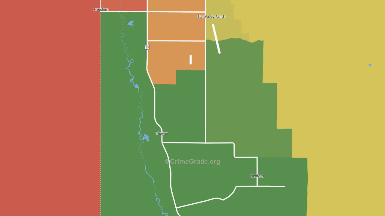Thayne, WY Map of Theft Rates