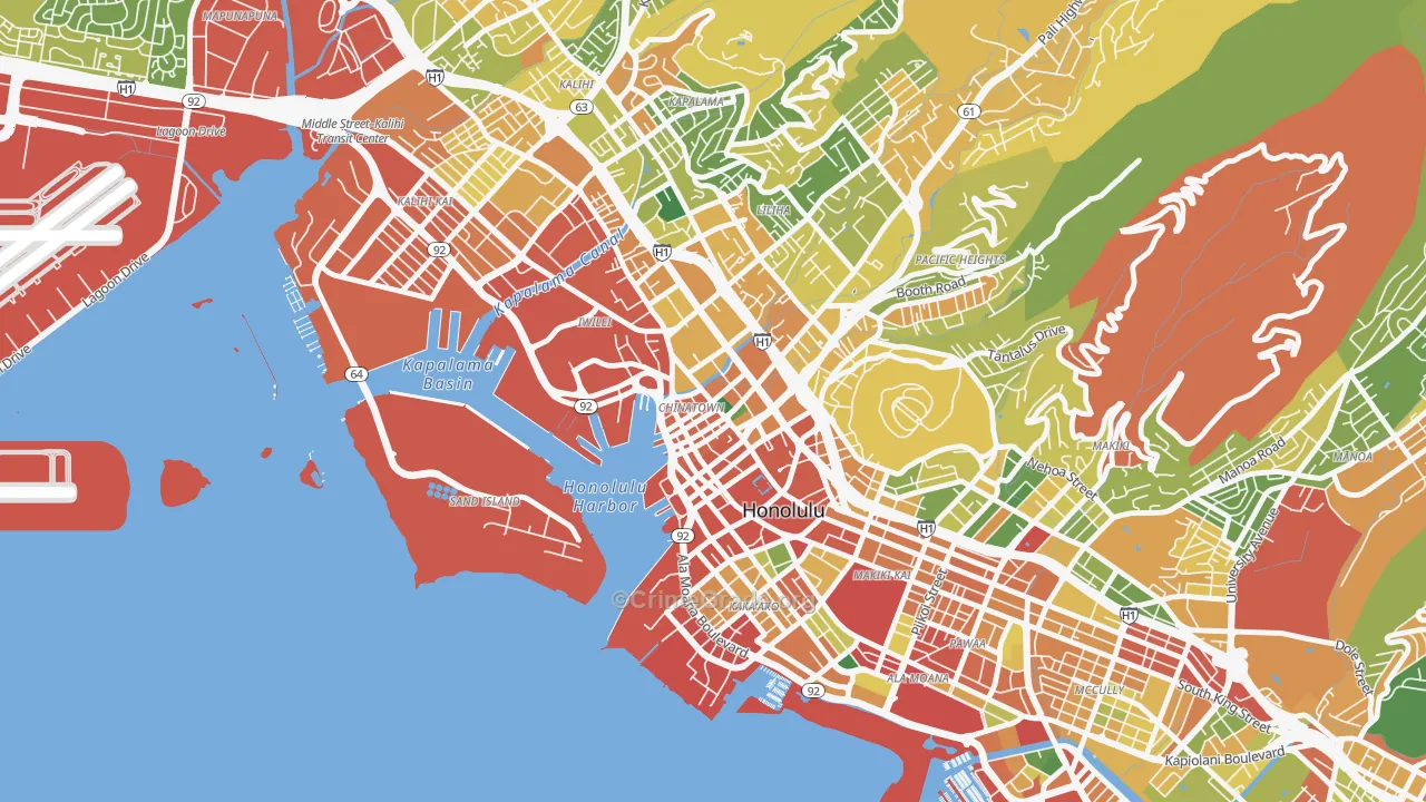 The Arts District, Honolulu, HI Map of Theft Rates
