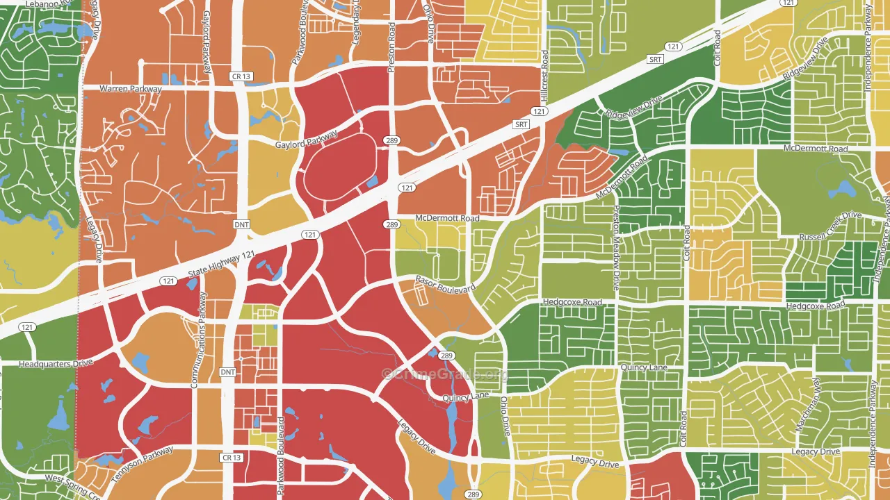 The Canal on Preston, Plano, TX Map of Theft Rates
