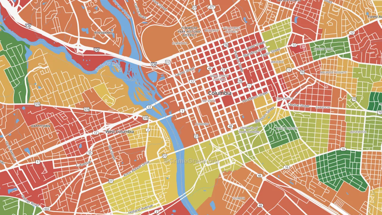 The Congaree Vista, Columbia, SC Map of Theft Rates