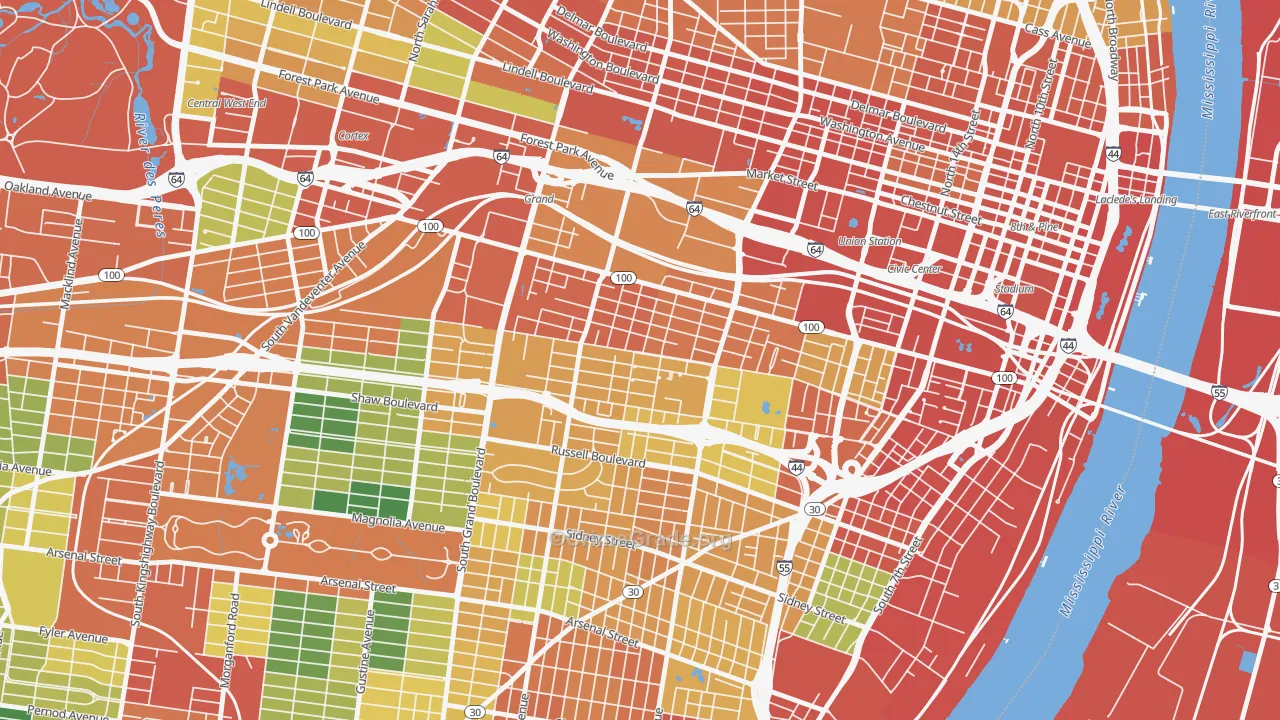 The Gate District, St. Louis, MO Map of Theft Rates