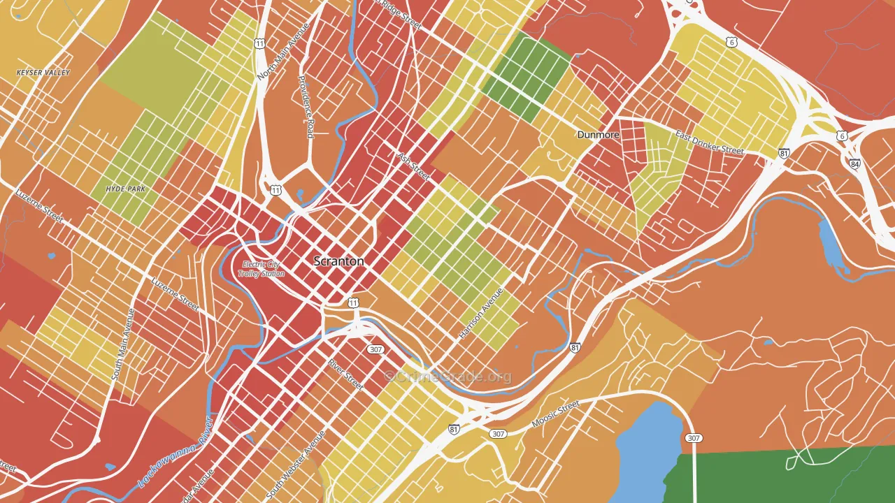 The Hill Section, Scranton, PA Map of Theft Rates