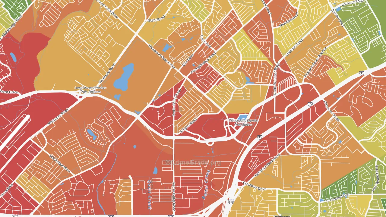 The Hills of Park North, San Antonio, TX Map of Theft Rates