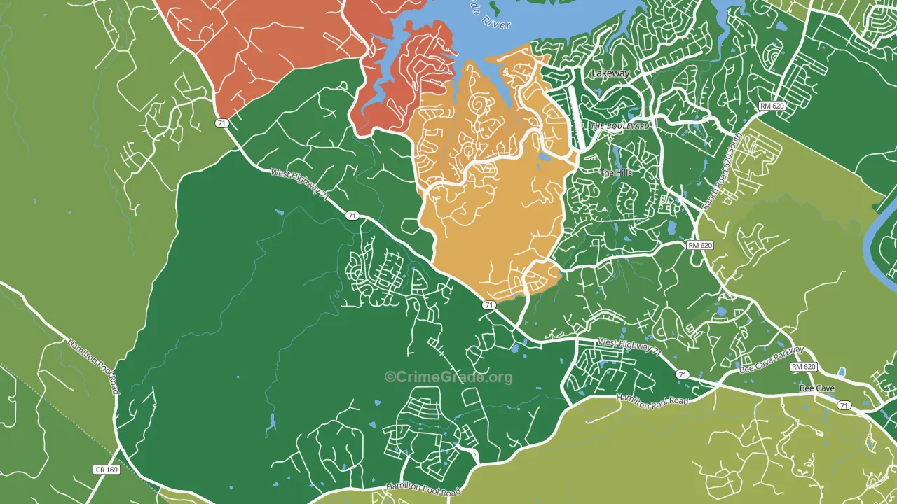 The Hills, TX Map of Theft Rates