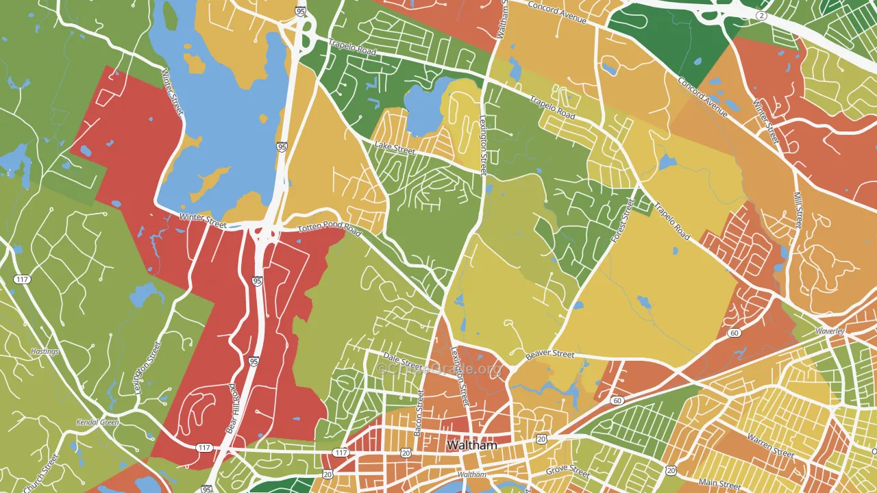 The Lanes, Waltham, MA Map of Theft Rates