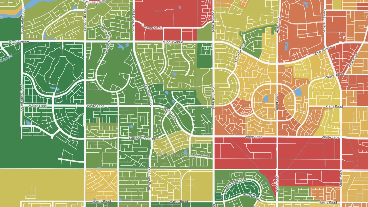 The Oaks, Bakersfield, CA Map of Theft Rates