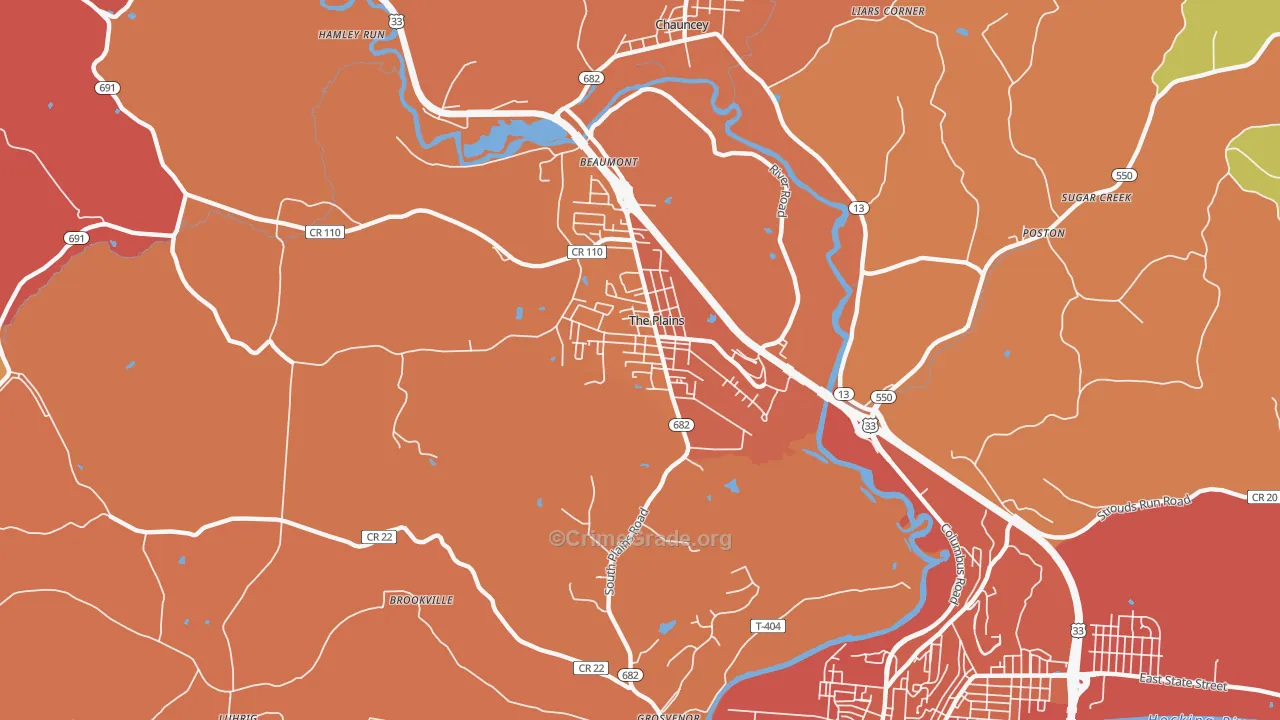 The Plains, OH Map of Theft Rates