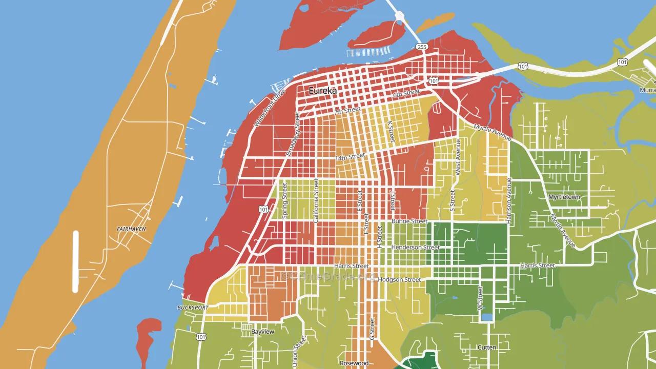 The West Side, Eureka, CA Map of Theft Rates