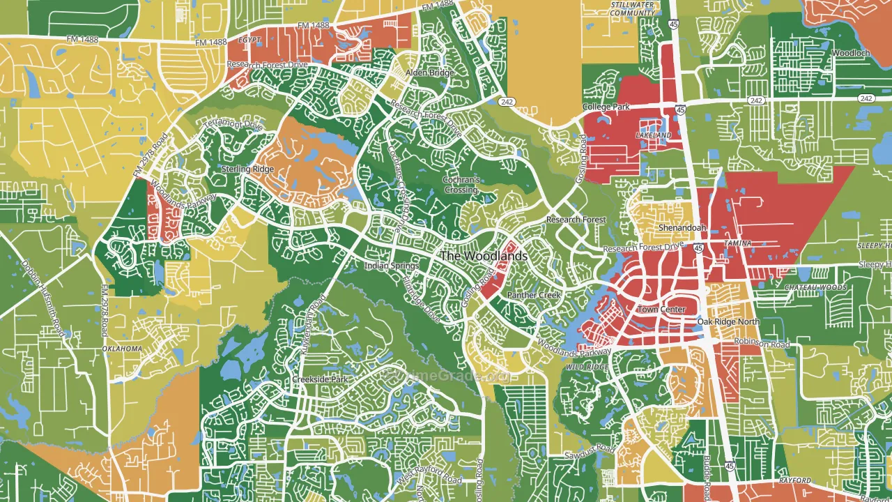 The Woodlands, TX Map of Theft Rates