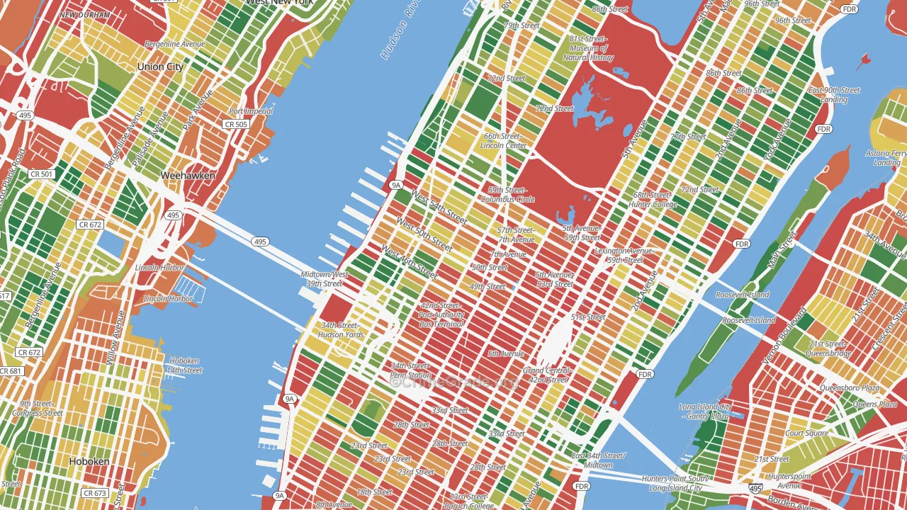 Theater District, Manhattan, NY Map of Theft Rates