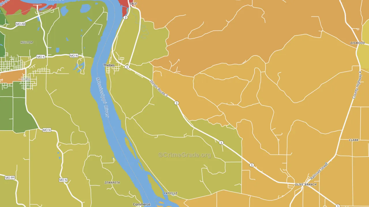 Thebes, IL Map of Theft Rates