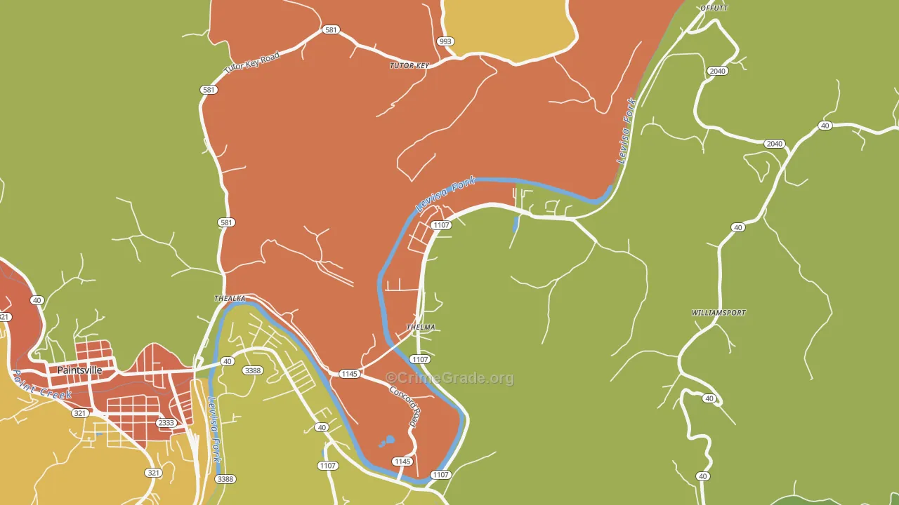 Thelma, KY Map of Theft Rates