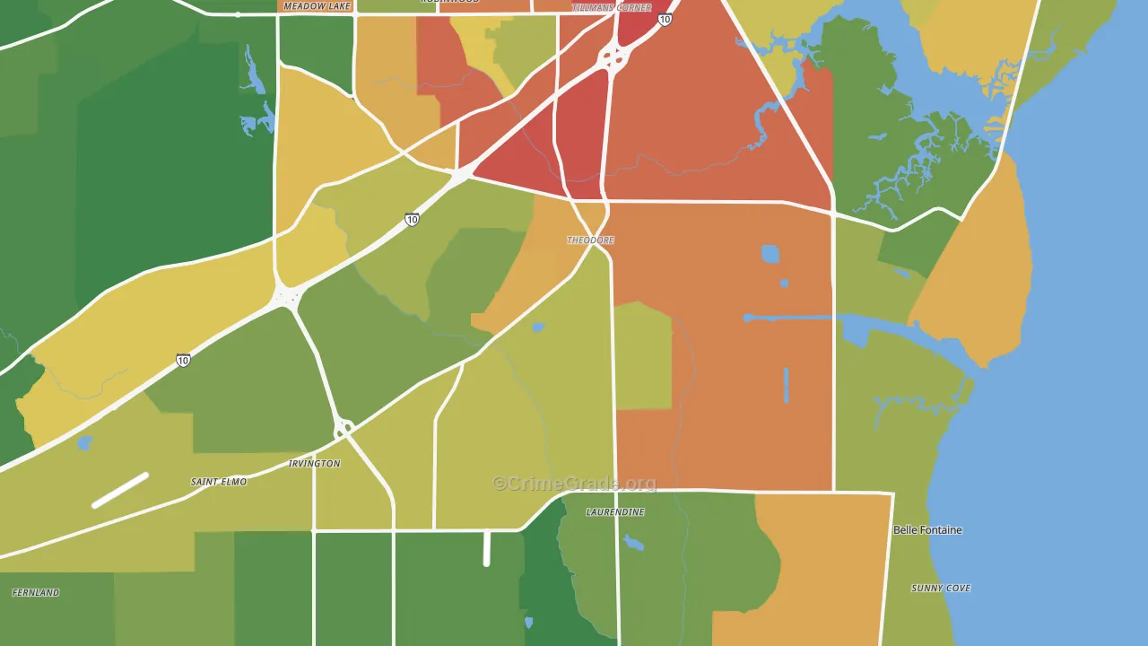 Theodore, AL Map of Theft Rates