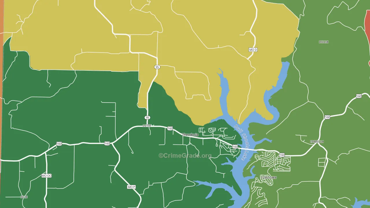 Theodosia, MO Map of Theft Rates