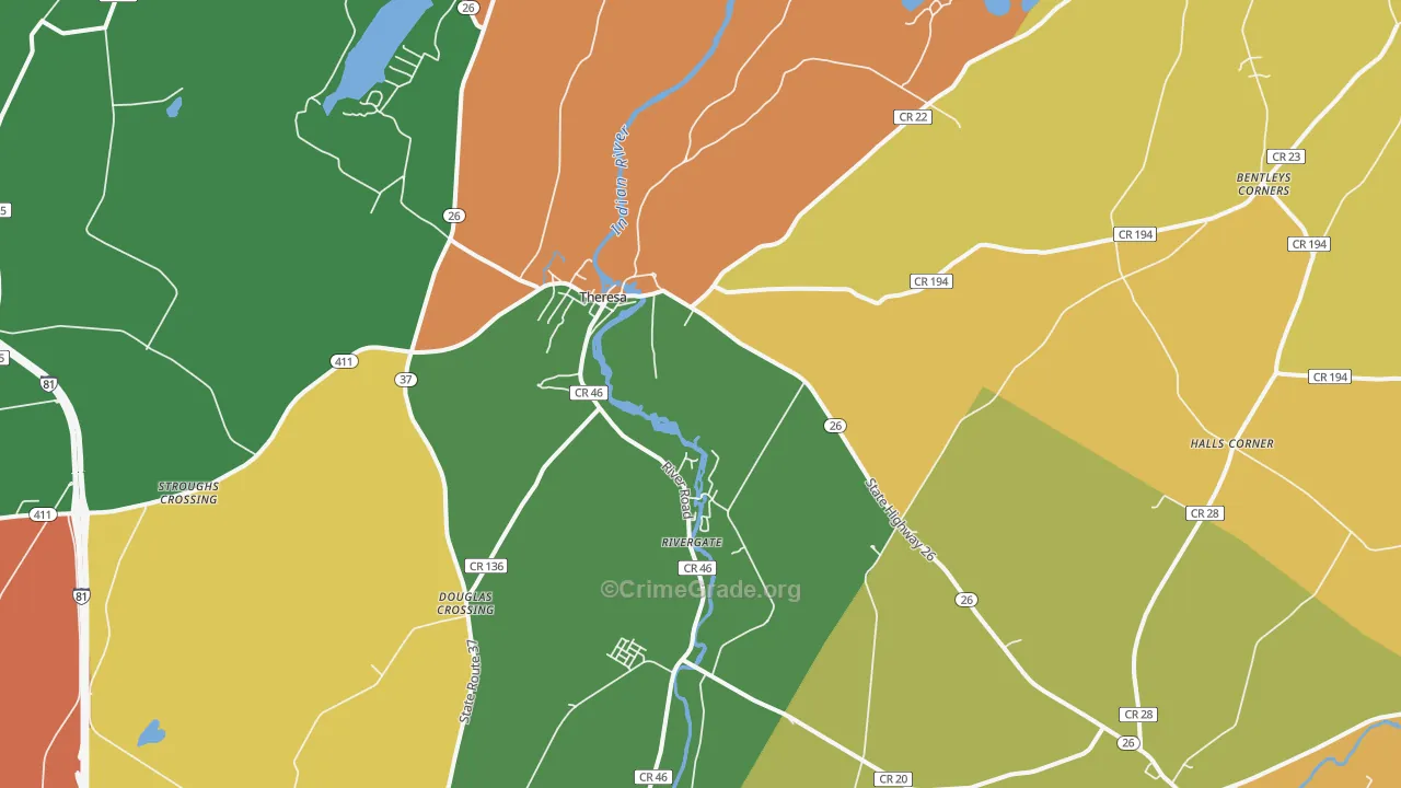 Theresa, NY Map of Theft Rates