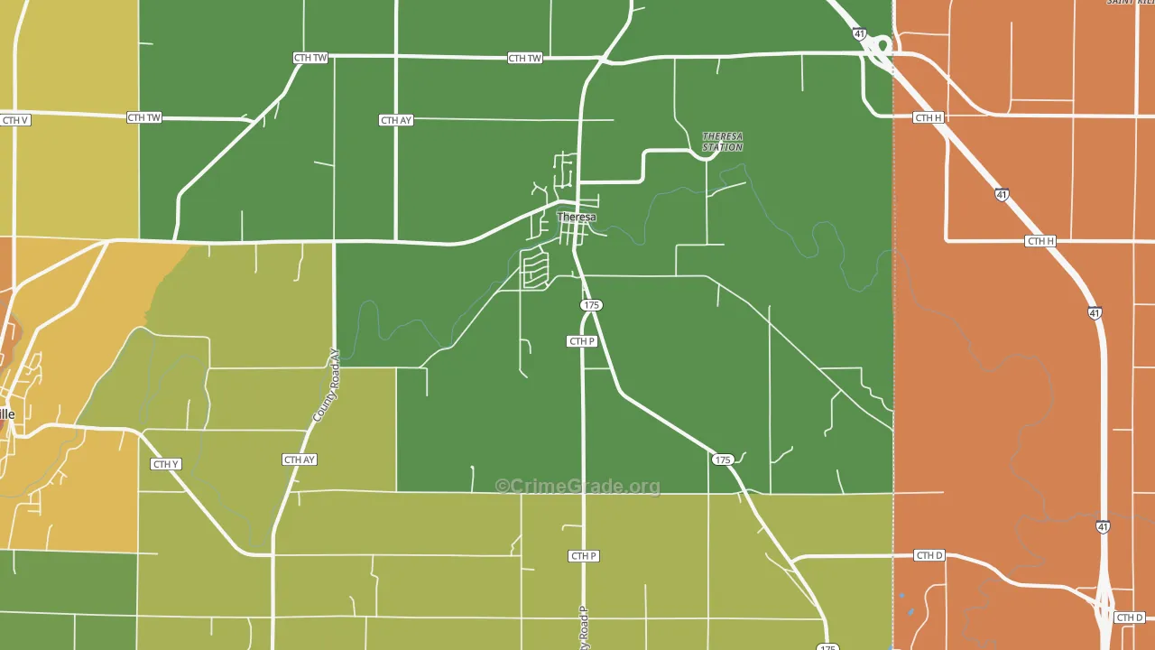 Theresa, WI Map of Theft Rates
