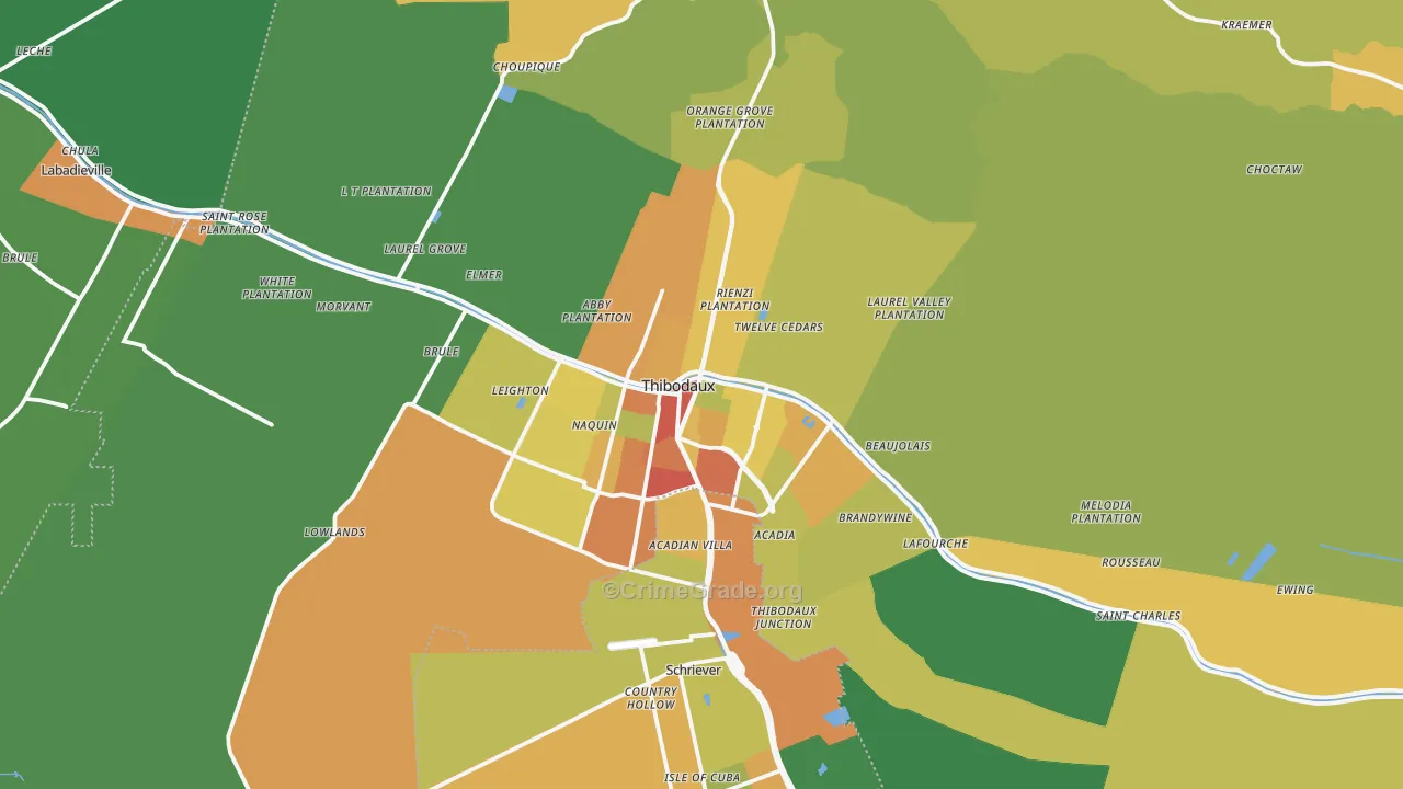 Thibodaux, LA Map of Theft Rates