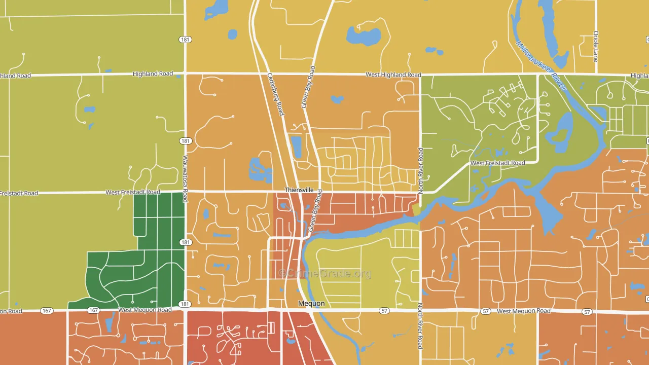 Thiensville, WI Map of Theft Rates