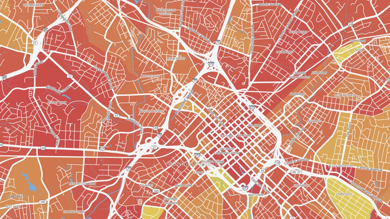 Third Ward, Charlotte, NC Map of Theft Rates