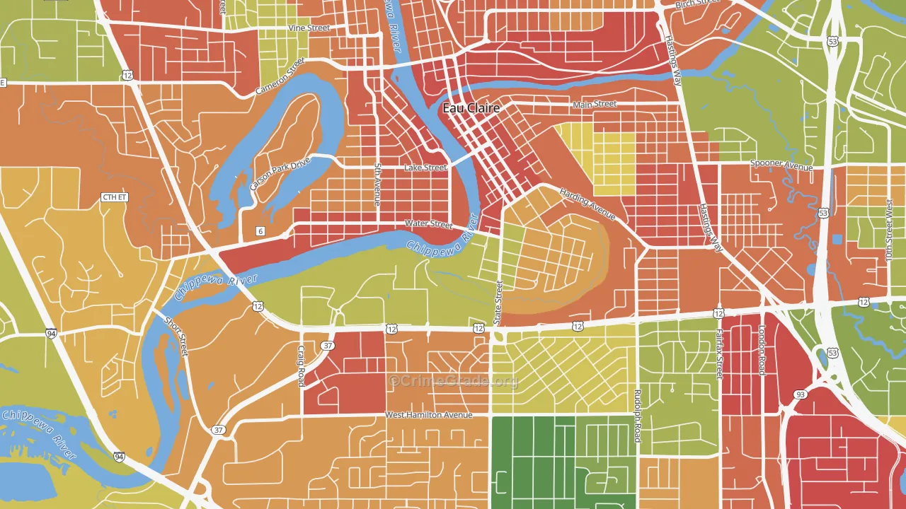 Third Ward, Eau Claire, WI Map of Theft Rates