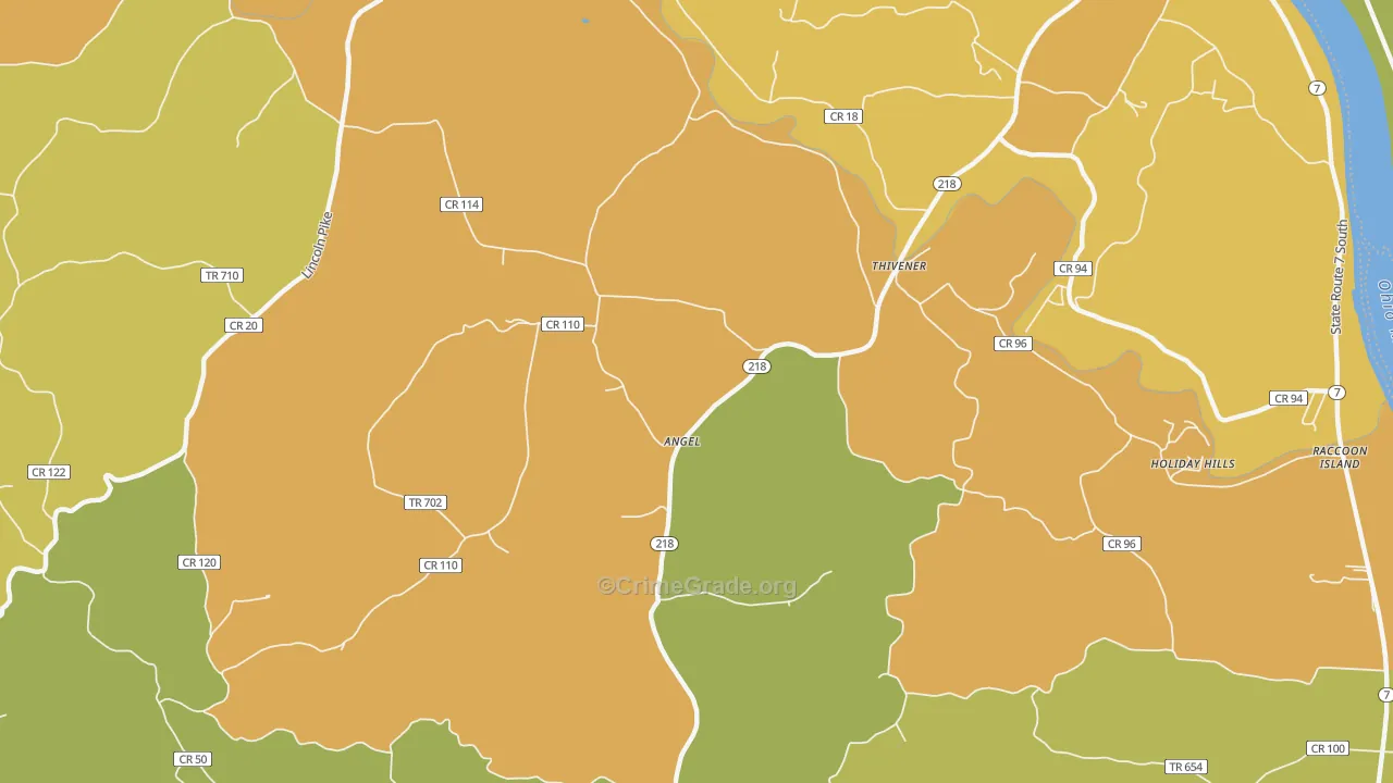 Thivener, OH Map of Theft Rates