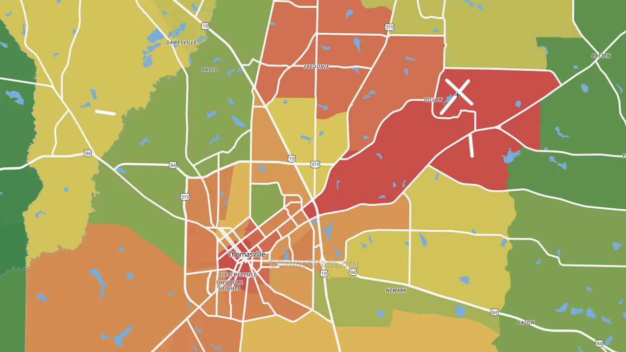 Thomas County, GA Map of Theft Rates