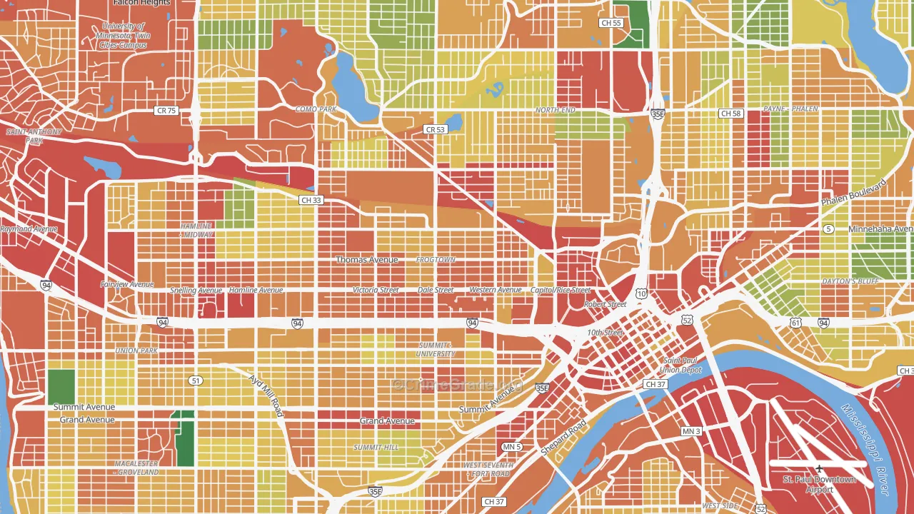 Thomas-Dale, St. Paul, MN Map of Theft Rates