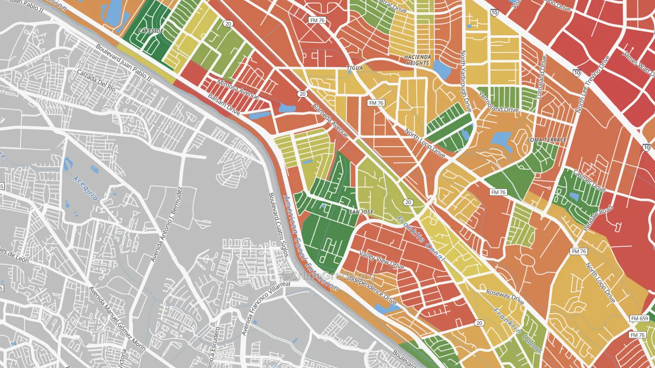 Thomas Manor, El Paso, TX Map of Theft Rates
