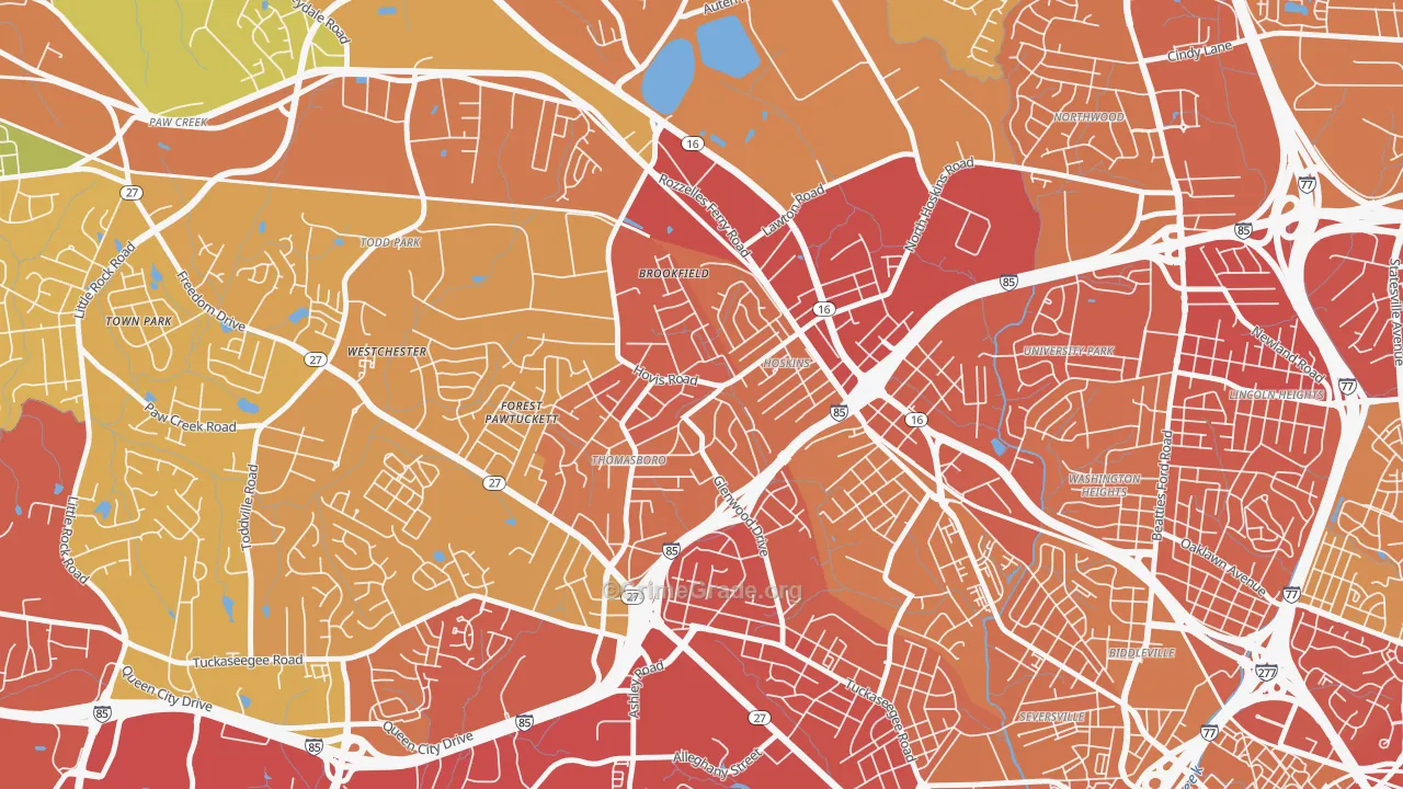 Thomasboro-Hoskins, Charlotte, NC Map of Theft Rates