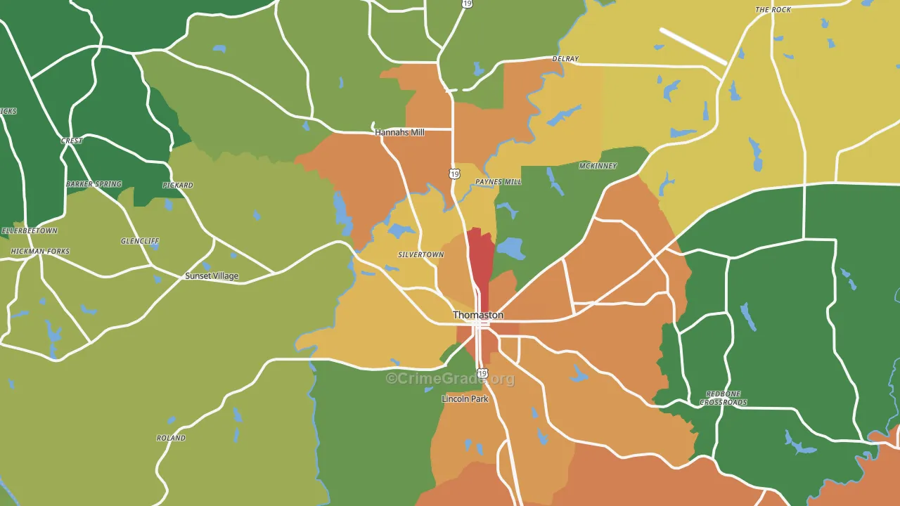 Thomaston, GA Map of Theft Rates