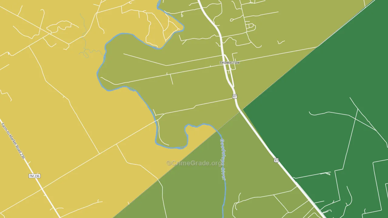 Thomaston, TX Map of Theft Rates