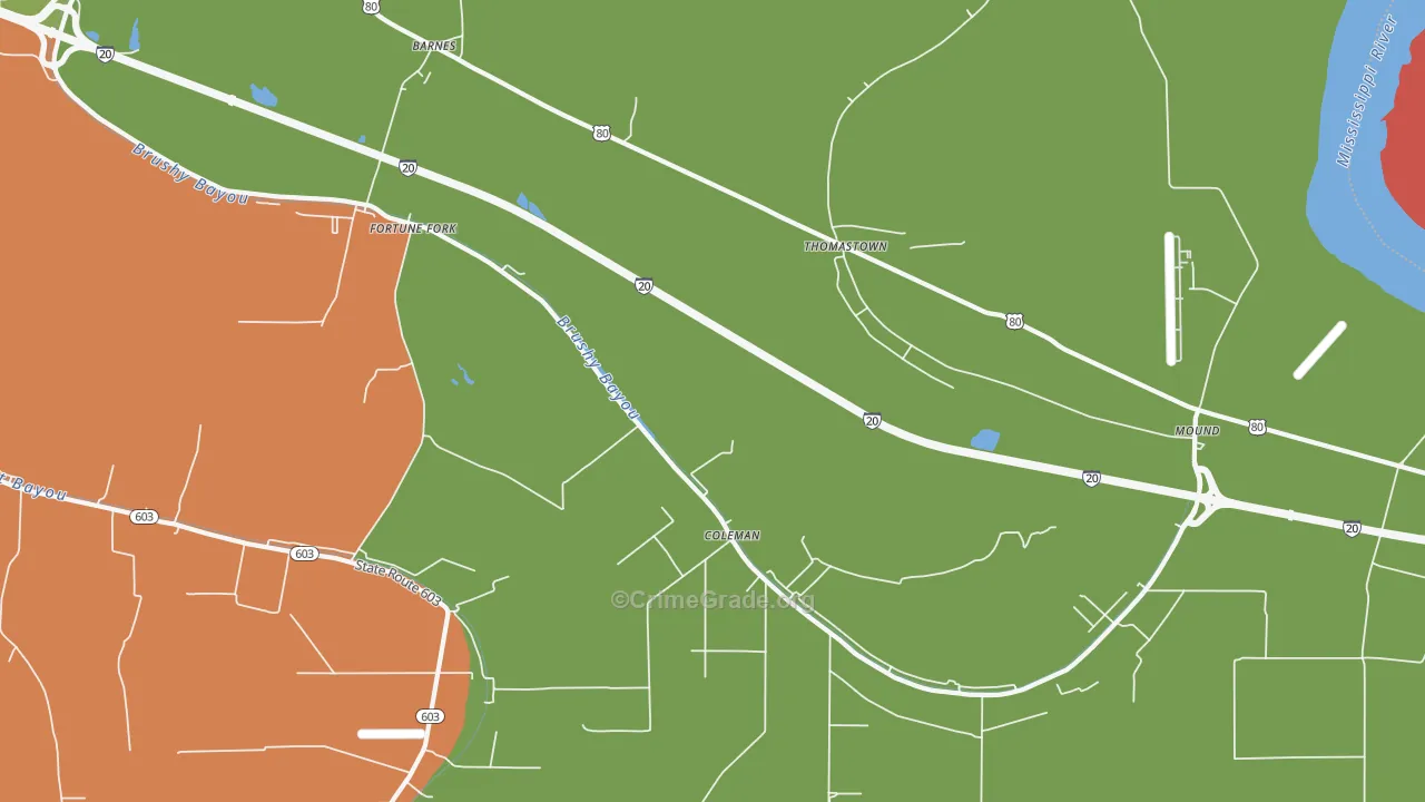 Thomastown, LA Map of Theft Rates