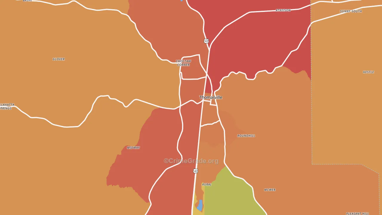 Thomasville, AL Map of Theft Rates